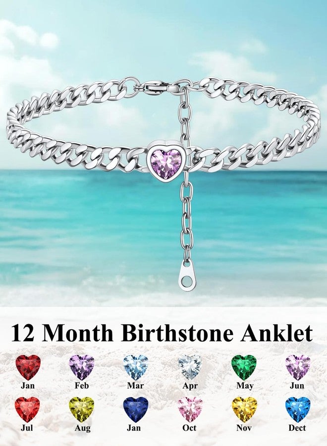 ChainsHouse Stainless Steel Cuban Chain Anklet for Women June Heart Birthstone Stainless Steel Anklet - Image 5